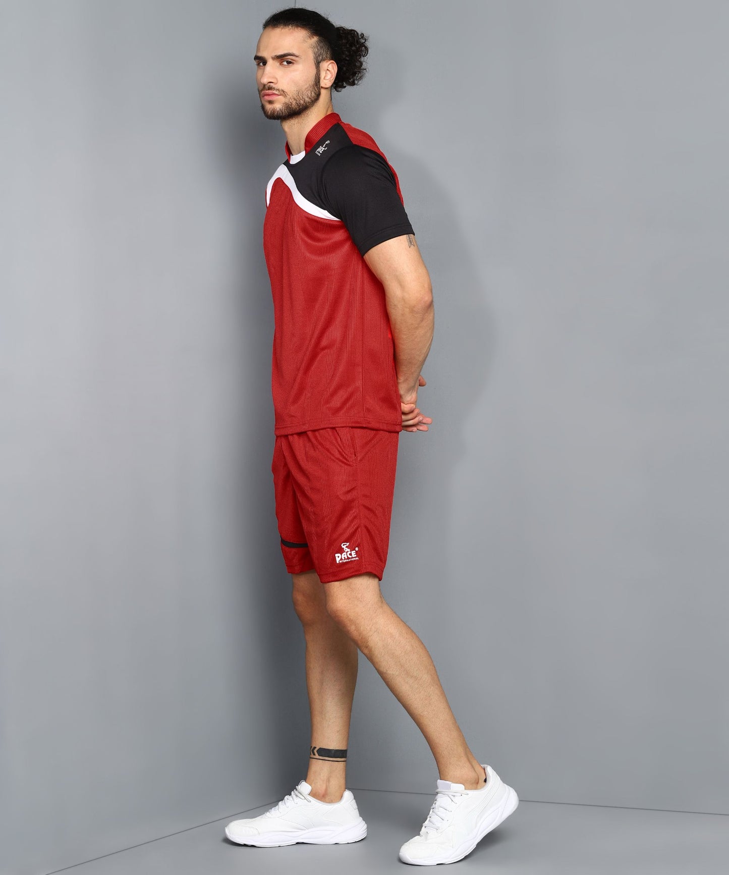 Pace International Men Football Jersey and Short (Red/ Black)
