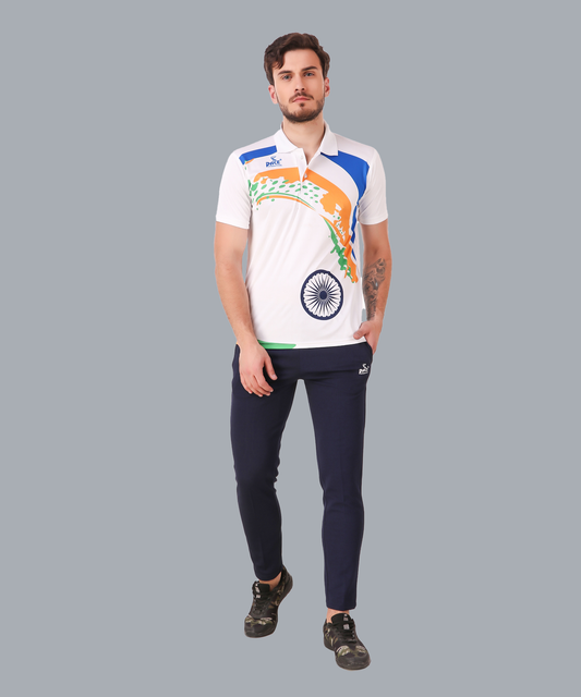 Pace International Printed T-Shirt for Men (White/ Tiranga)