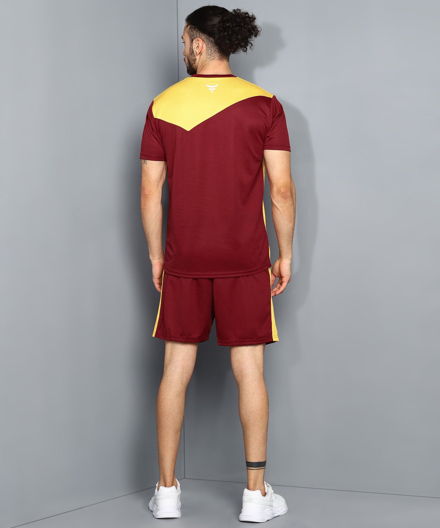 Pace International Men Football Jersey and Short (Maroon/ Yellow) M